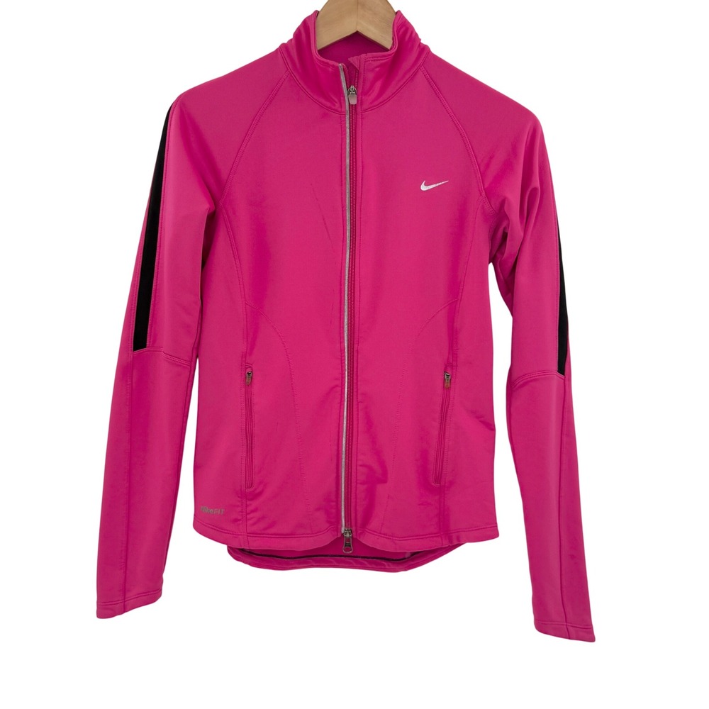 Nike Dri-FIT Jacket Full Zip Pink Black Stripe Athletic‎ Running Track Small